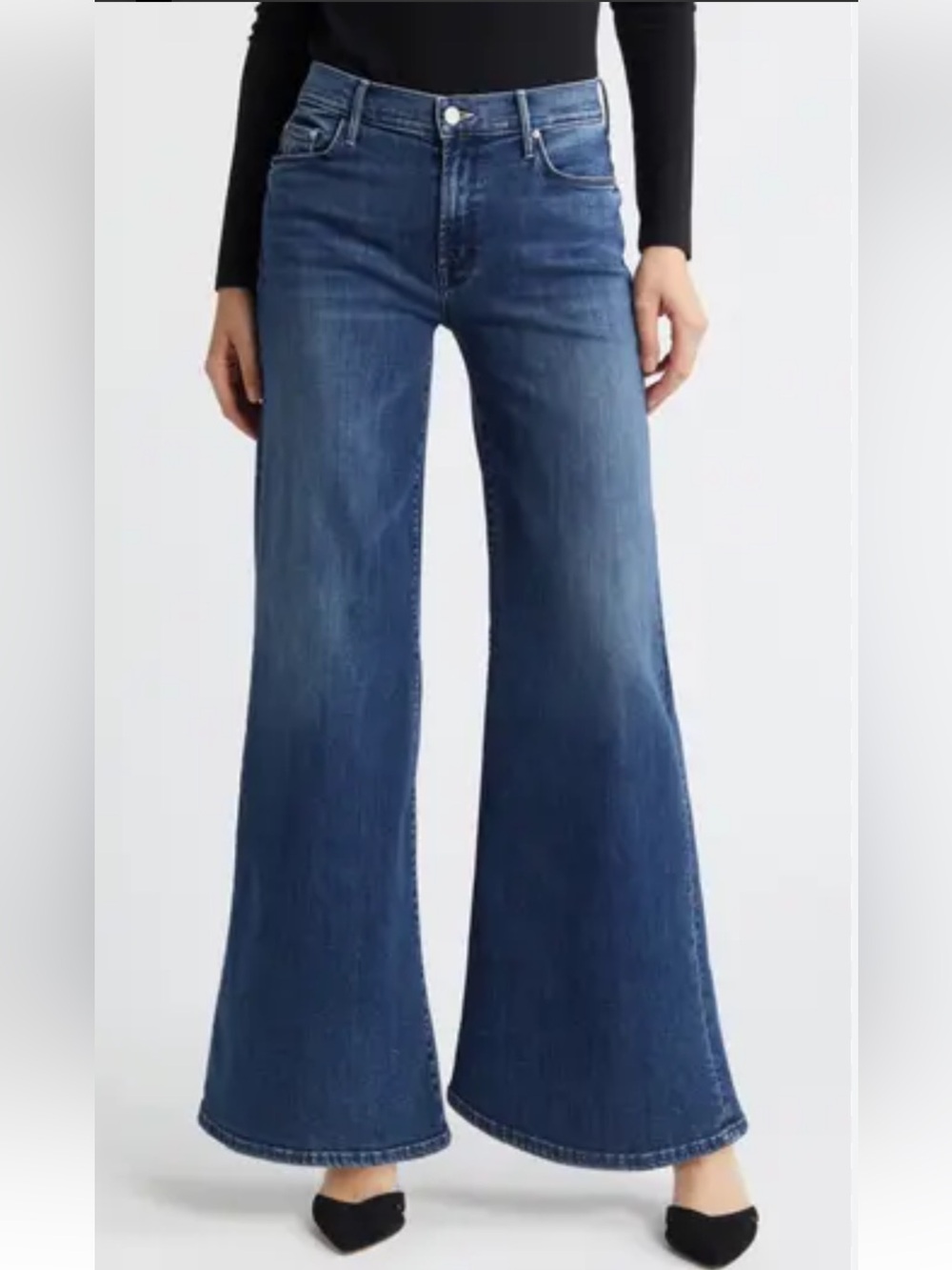 MOTHER Wide Leg Flare Jeans in Medium Blue
